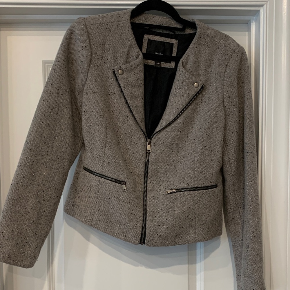 Mossimo large tweed Gray Women's Jacket moto style NWOT
